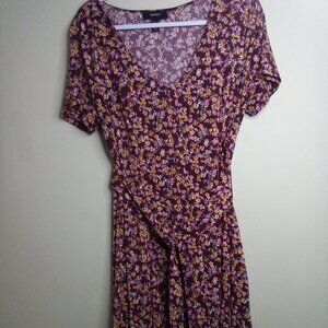 Forever 21 Dress Women 0X Short Sleeve Button Up Floral Feminine Red Pink